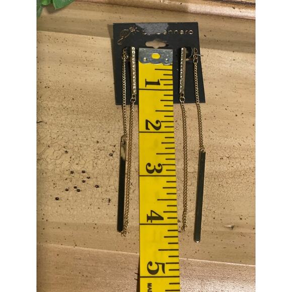 by Gennaro New Gold Plated Rhinestone Bar Dangling Chain Dangle Earrings - Picture 6 of 6